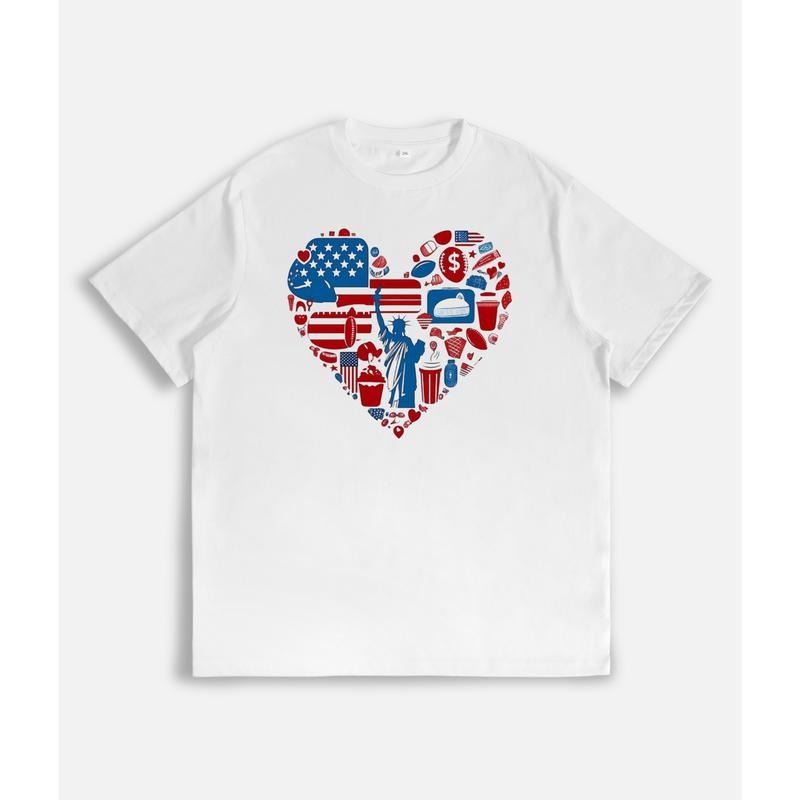 T - Shirt with Patriotic Heart Design: Celebrating American Symbols Hoodie, Sweatshirt | PodTeesHub.com