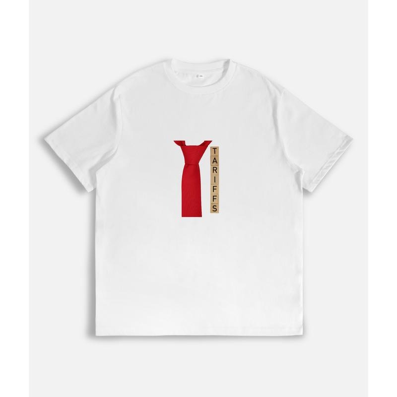 T - Shirt with Red Tie Graphic and "TARIFFS" Text Design Hoodie, Sweatshirt | PodTeesHub.com