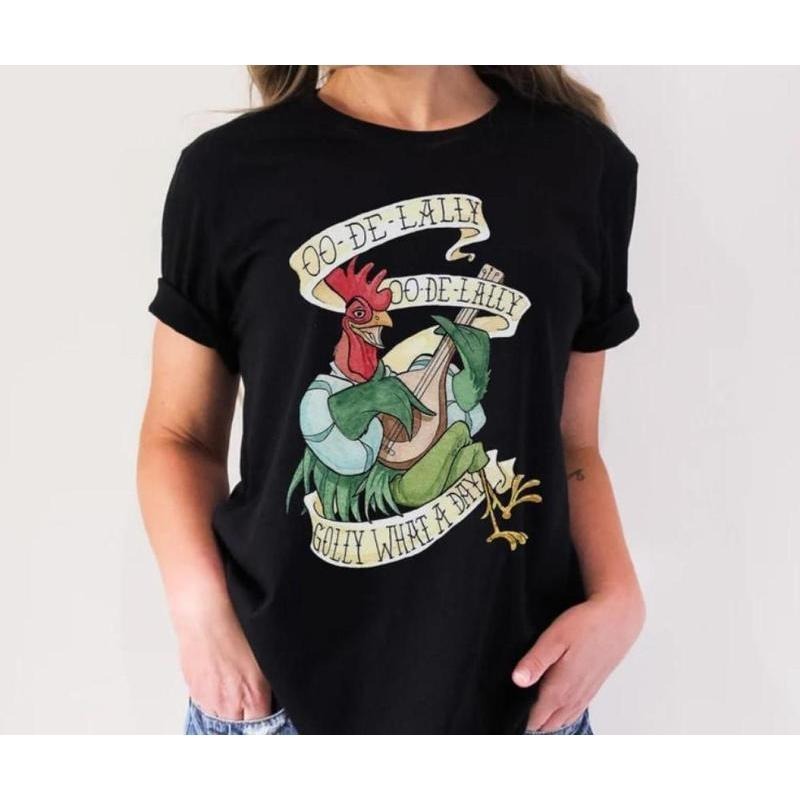 T - Shirt with a Quirky Cartoon Rooster: Musical Graphic and Catchy Phrases 'OO-DE-LALLY' and 'GOLIY WHAT A DAY' Hoodie,...