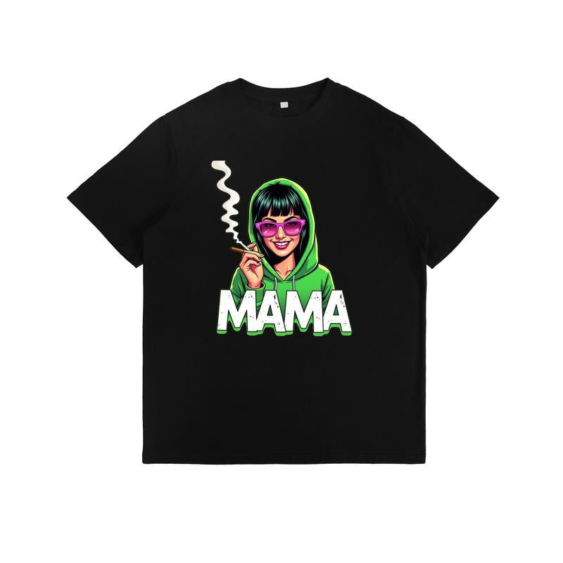 T-Shirt with Smoking Figure in Hoodie and "MAMA" Text Graphic Print Sweatshirt | PodTeesHub.com