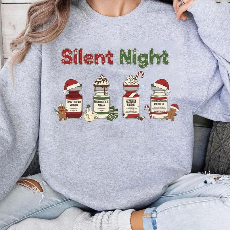 Silent Night Nurse Sweatshirt/T-Shirt, Funny Christmas Nursing Shirt, Holiday Medical Worker Gift, Cute Nurse Hot Cocoa...
