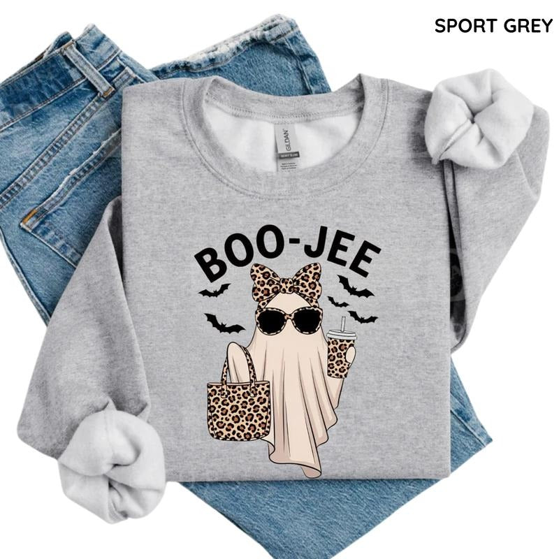 Boo-Jee Ghost Sweatshirt/T-Shirt, Leopard Ghost Sweatshirt, Girly Halloween Gift, For Women