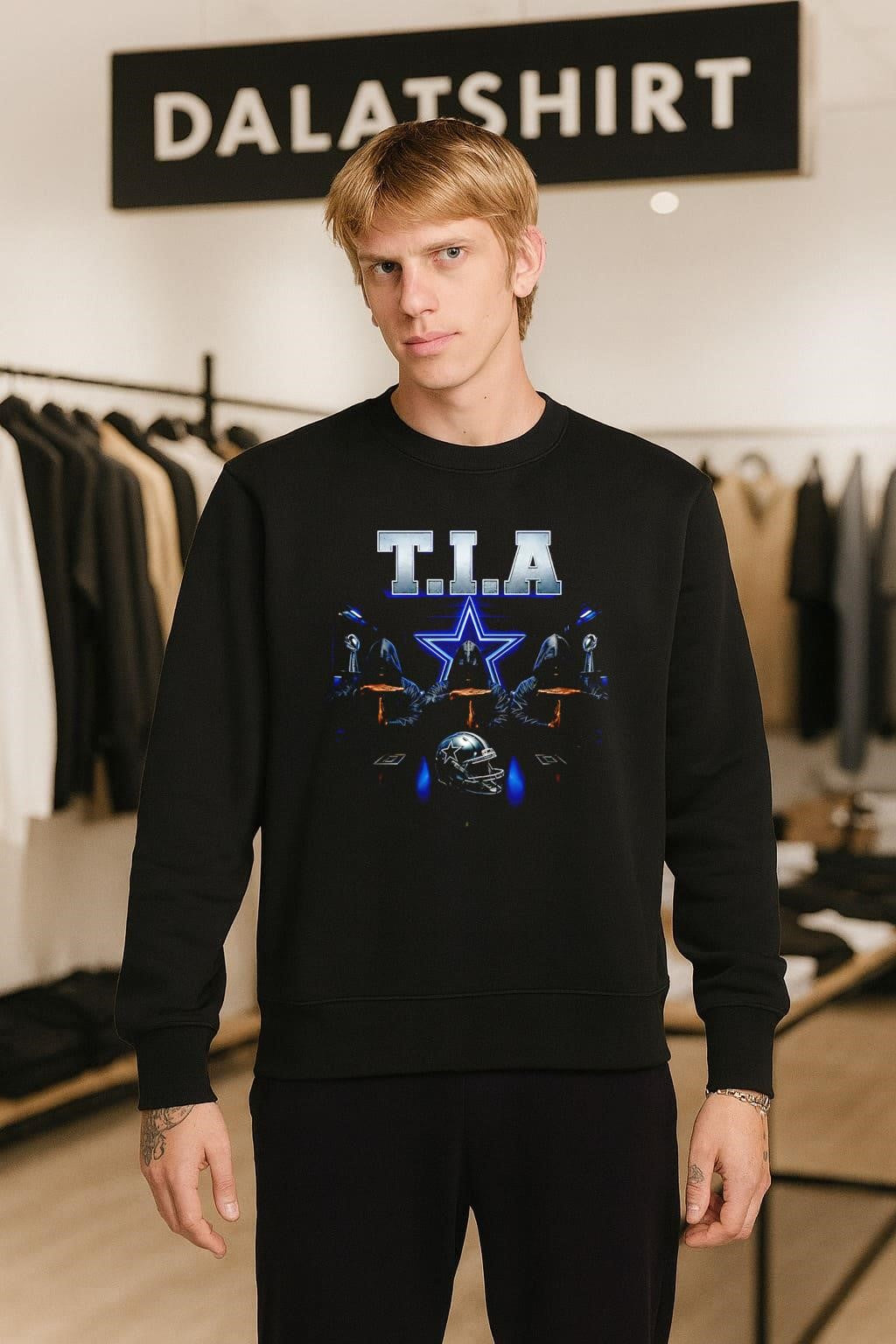 T.I.A. Dallas Cowboys Three Figures In Hoods Football Helmet shirt