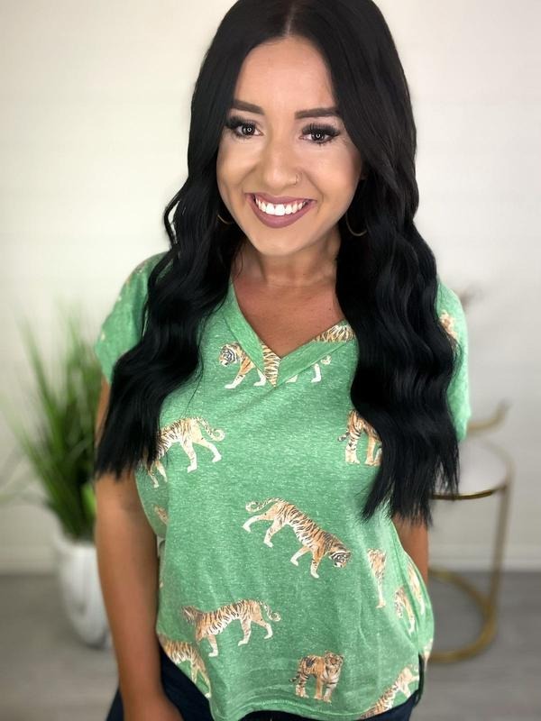 T5210- Tiger Print V-Neck Top T-Shirts, Hoodie, Sweatshirt | PodTeesHub.com