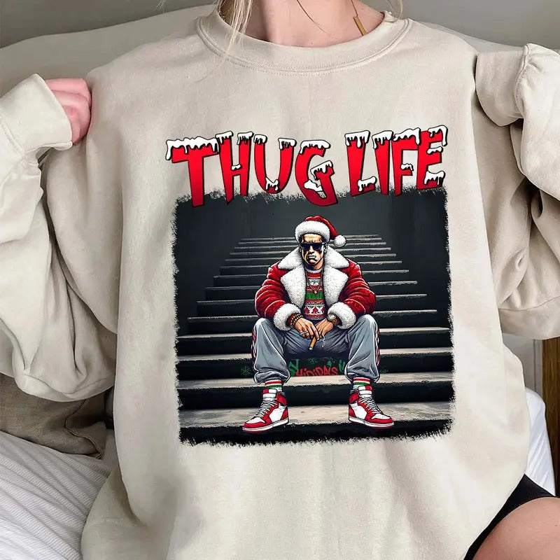 THUGLIFE Christmas Shirt, Christmas Movies Shirt, Xmas Graphic Tee Comfort Cotton Hoodie, Sweatshirt | PodTeesHub.com