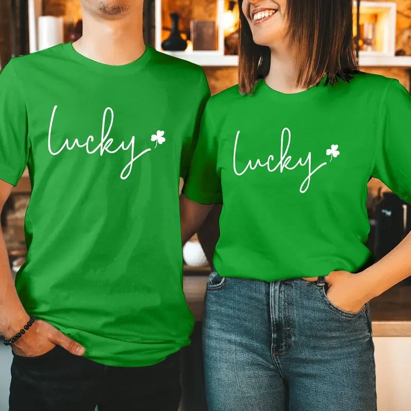 TSHIRT (330) Lucky shamrock Flower Happy St Patrick's Day  Funny Irish Men Women Couple Matching Gift Tee Shirt Saint...