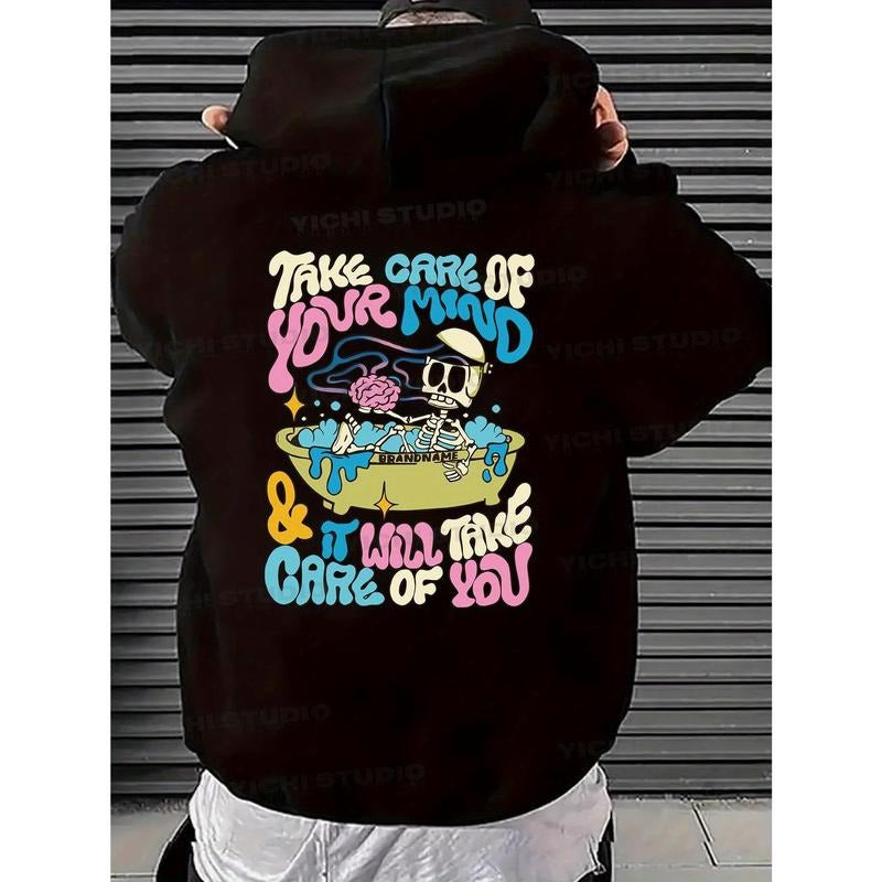 Take Care Of Your Mind Printing, Men'S Casual And Comfortable  Hoodie, Trendy Long-sleeved Hooded Sweater, Autumn And...