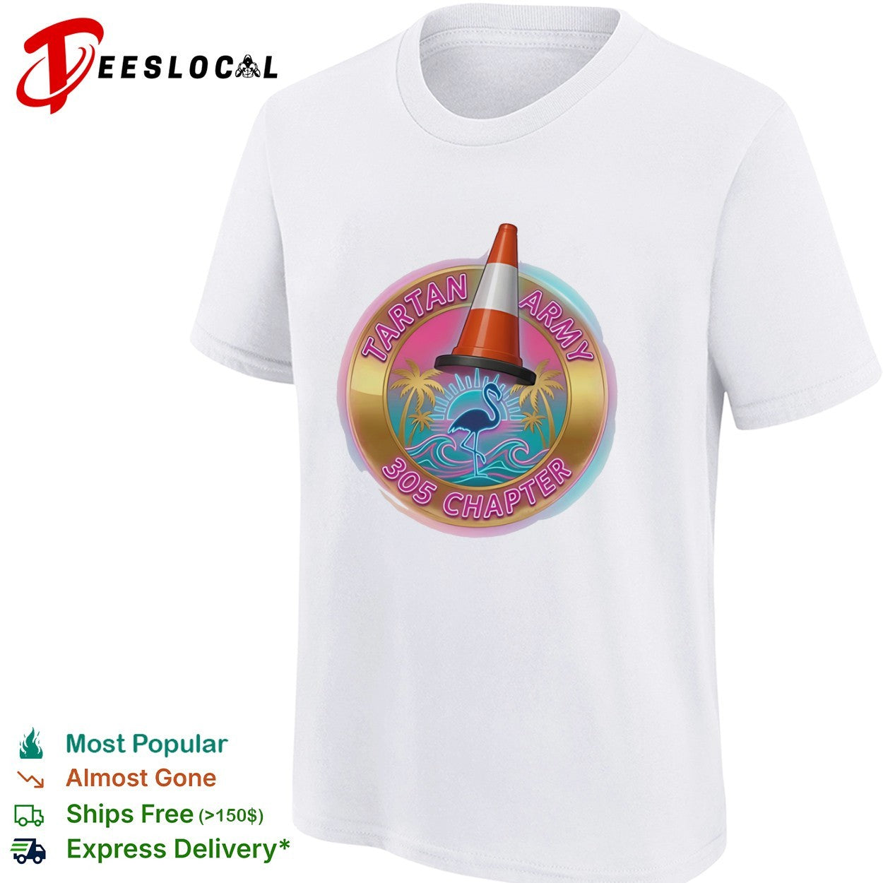 Tartan Army 305 Chapter Flamingo Traffic Cone Retro Miami Summer Beach Sports shirt