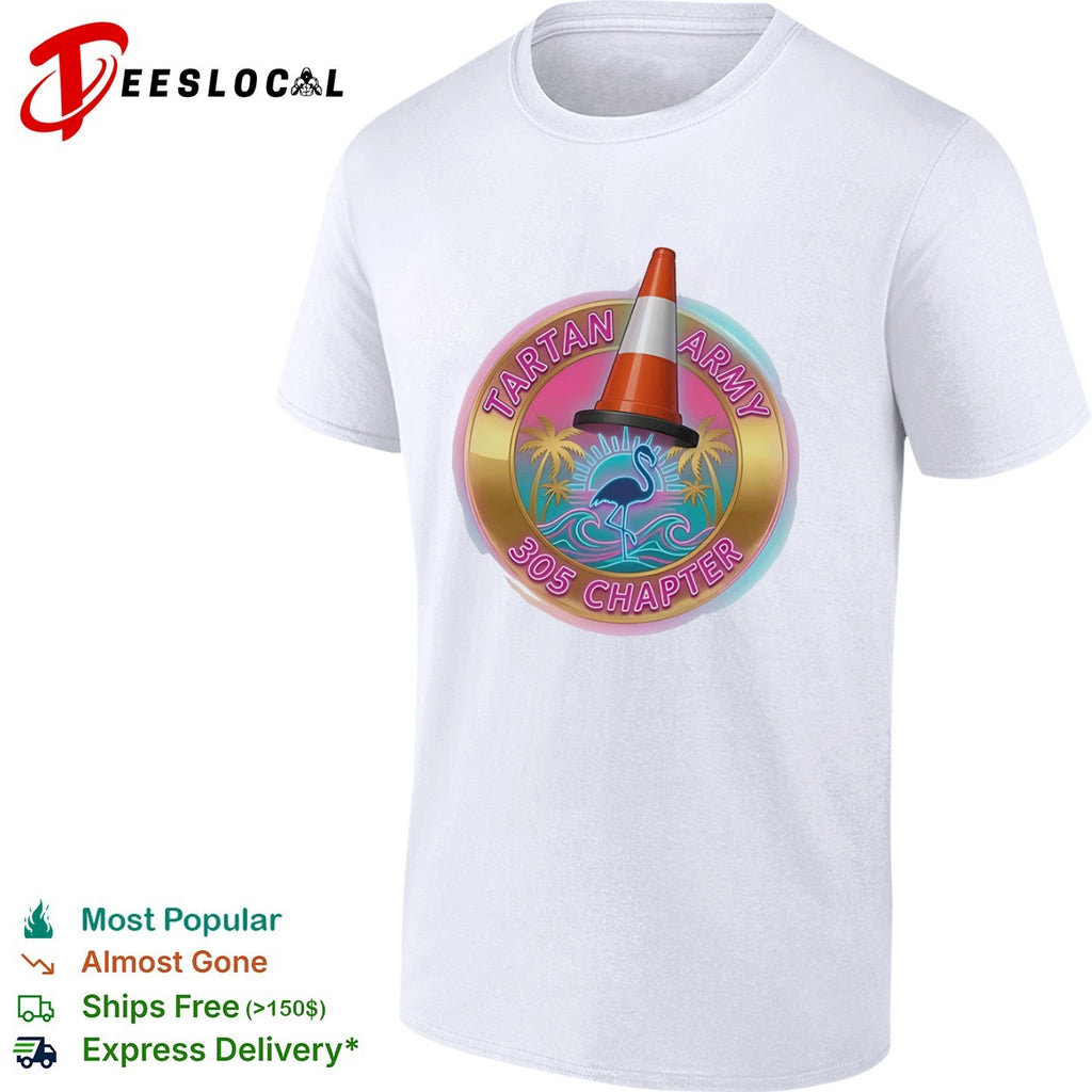Tartan Army 305 Chapter Flamingo Traffic Cone Retro Miami Summer Beach Sports shirt
