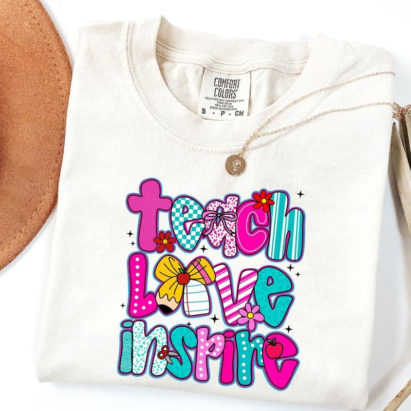 Teach Love Inspire Shirt, Preppy Teacher T-Shirt, Coquette Bow Teacher Life Tee, Teacher Appreciation Gift Hoodie, Sweatshirt