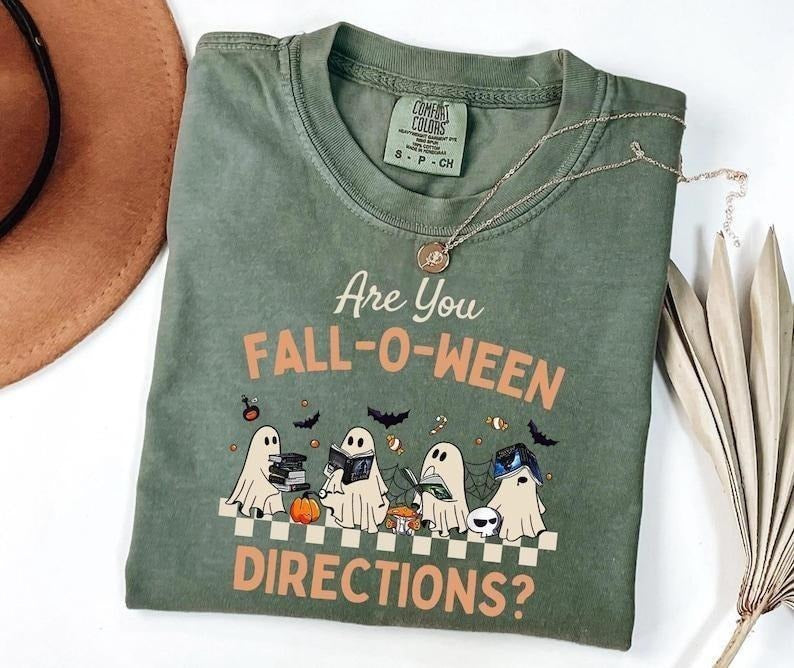 Teacher Comfort Colors Halloween Shirt, Spooky Cute Ghost Teacher Shirt, Are You Fall-O-Ween Directions Shirt, Funny Fall...
