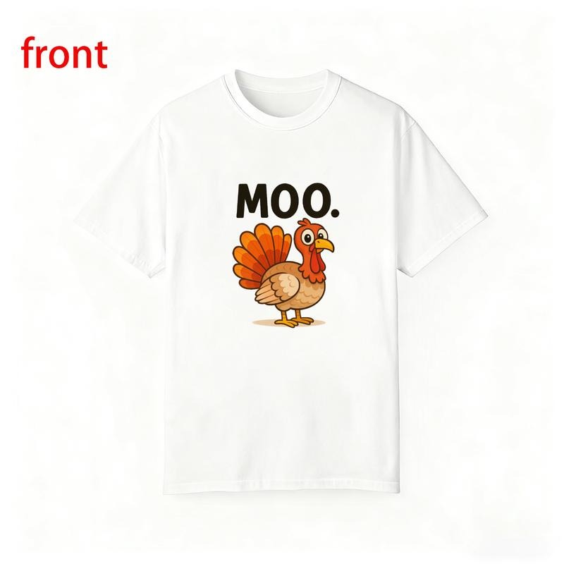 Tee Featuring a Vibrant Turkey Illustration with Orange and Brown Feathers and Whimsical "MOO." Lettering Hoodie, Sweatshirt