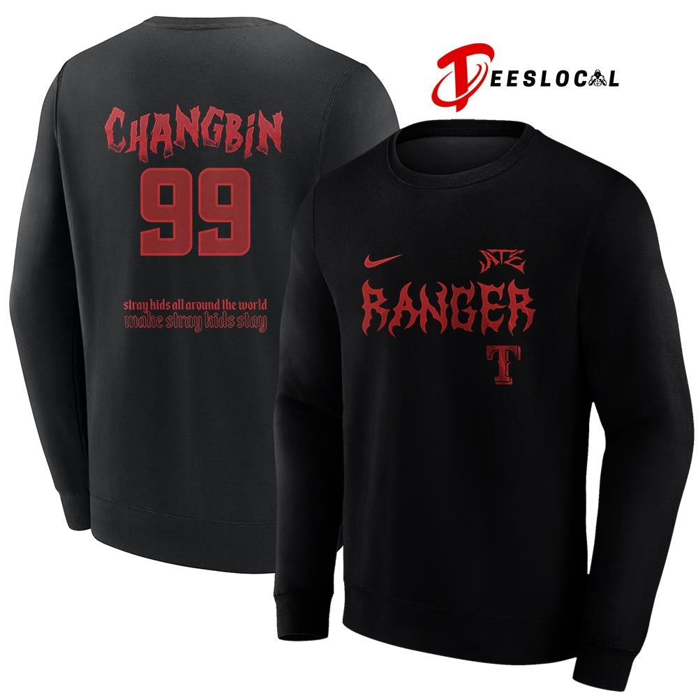 Texas Rangers x Stray Kids Changbin all around the world Dominate world tour name and number shirt