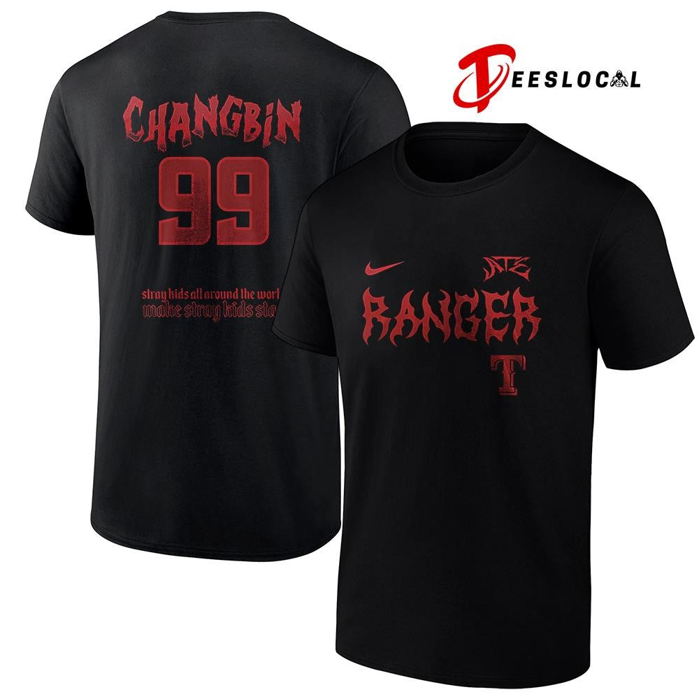 Texas Rangers x Stray Kids Changbin all around the world Dominate world tour name and number shirt