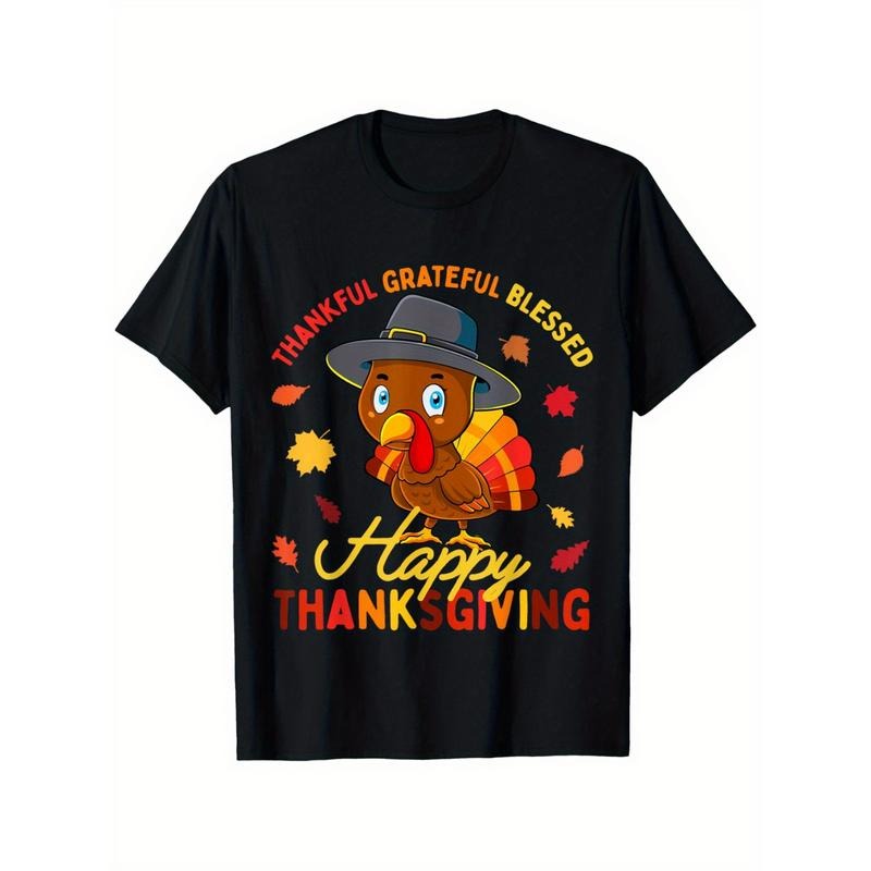 Thankful Grateful Blessed Thanksgiving Turkey Graphic T-Shirt for Unisex- 100% Cotton Comfort Fit Crew Neck Casual Top...