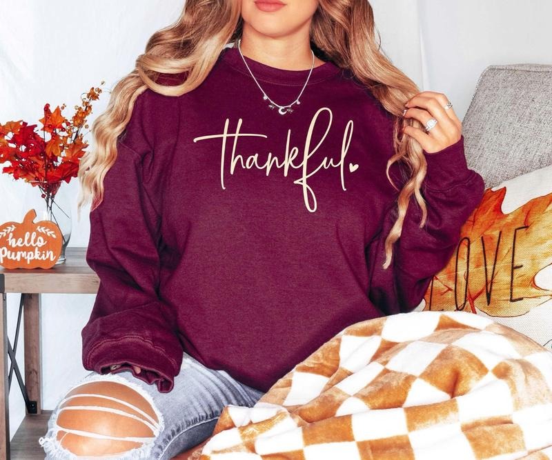 Thankful Sweatshirt, Thanksgiving Pullover for Women, Cozy Fall Sweater, Hello Thanksgiving Crewneck, Thankful Gift for...