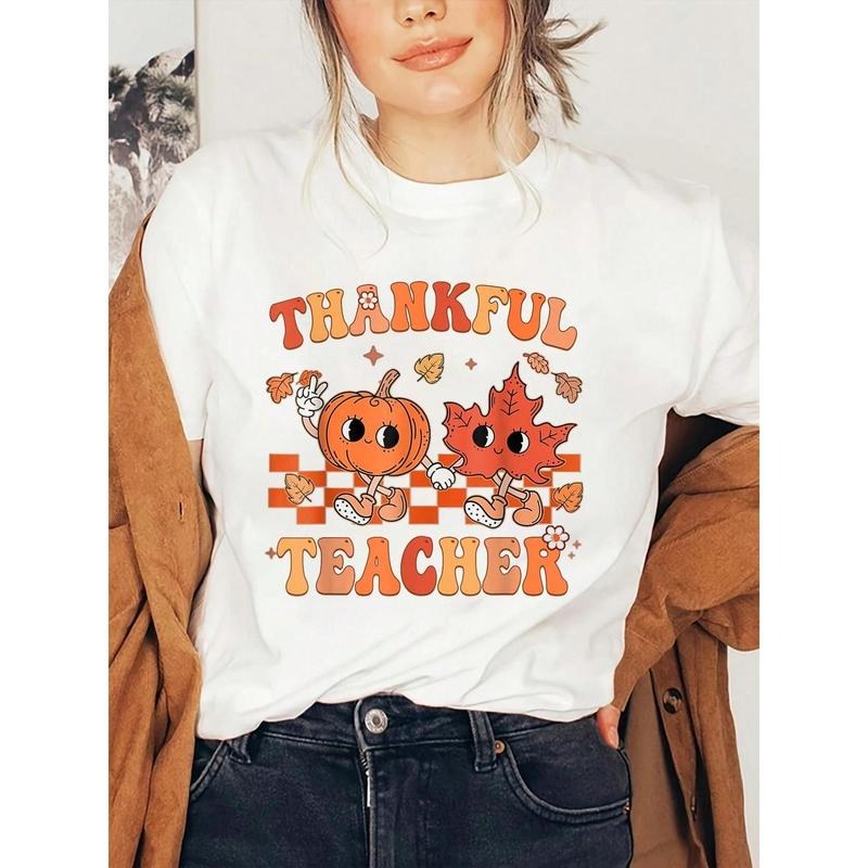 Thankful Teacher Retro Groovy Thanksgiving Fall T-Shirt, Graphic Tees Women Hoodie, Sweatshirt | PodTeesHub.com