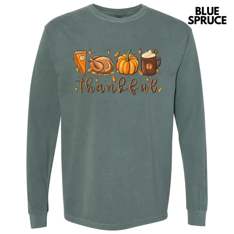Thankful Thanksgiving Long Sleeve Comfort Colors T-Shirt 'NLB' Hoodie, Sweatshirt | PodTeesHub.com