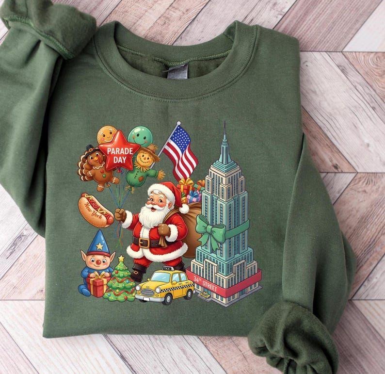 Thanksgiving Parade Day Sweatshirt, New York Holiday Graphic Tee, Santa Empire Building Shirt, Fall Christmas Parade...