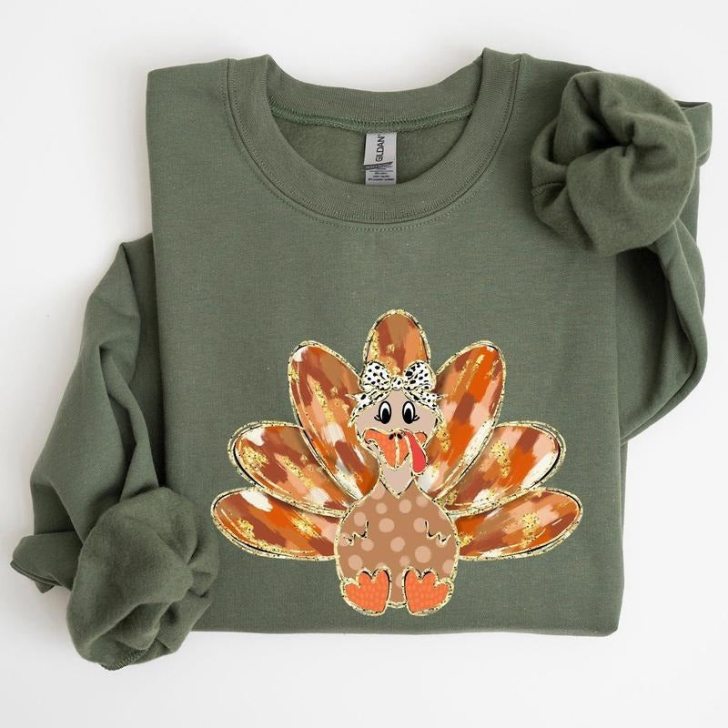 Thanksgiving Turkey, Orange, Cute, Painted, Autumn, Fall Sweatshirt, Crew Neck, Women's, Crewneck T-Shirts, Hoodie