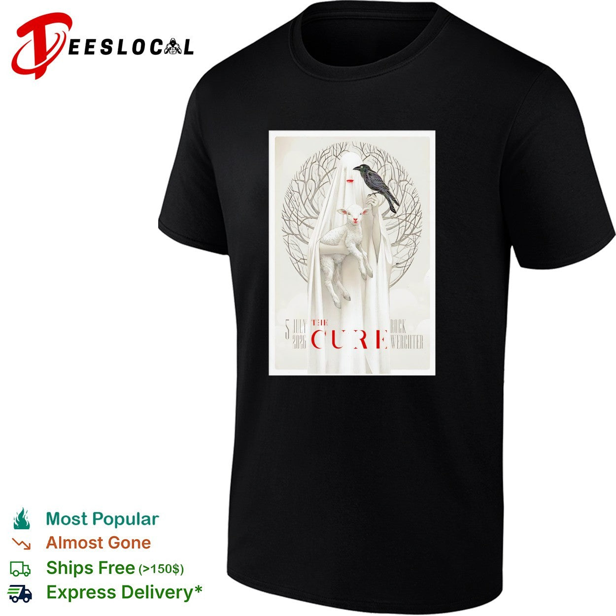The Cure Rock Werchter July 5 2026 ghost holding lamb and raven concert shirt