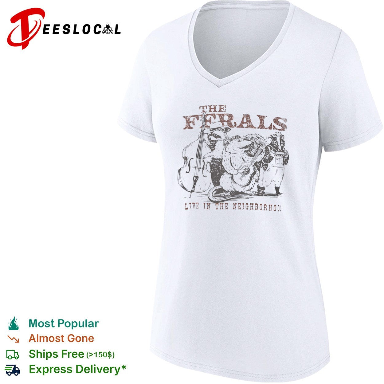 The Ferals live in the neighborhood raccoon opossum skunk bluegrass band shirt
