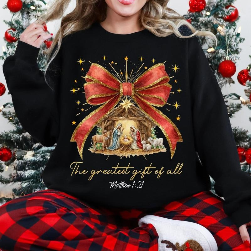 The Greatest Gift Of All Matthew 1:21 Christmas Nativity Sweater, Christian Faith Holiday Religious Christian Sweatshirt,...