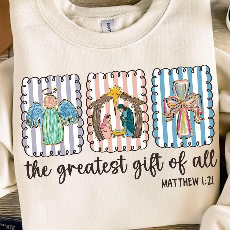 The Greatest Gift of All Christian Nativity Scene Faith Christmas Sweatshirt, Trendy Christmas Season Graphic Design...