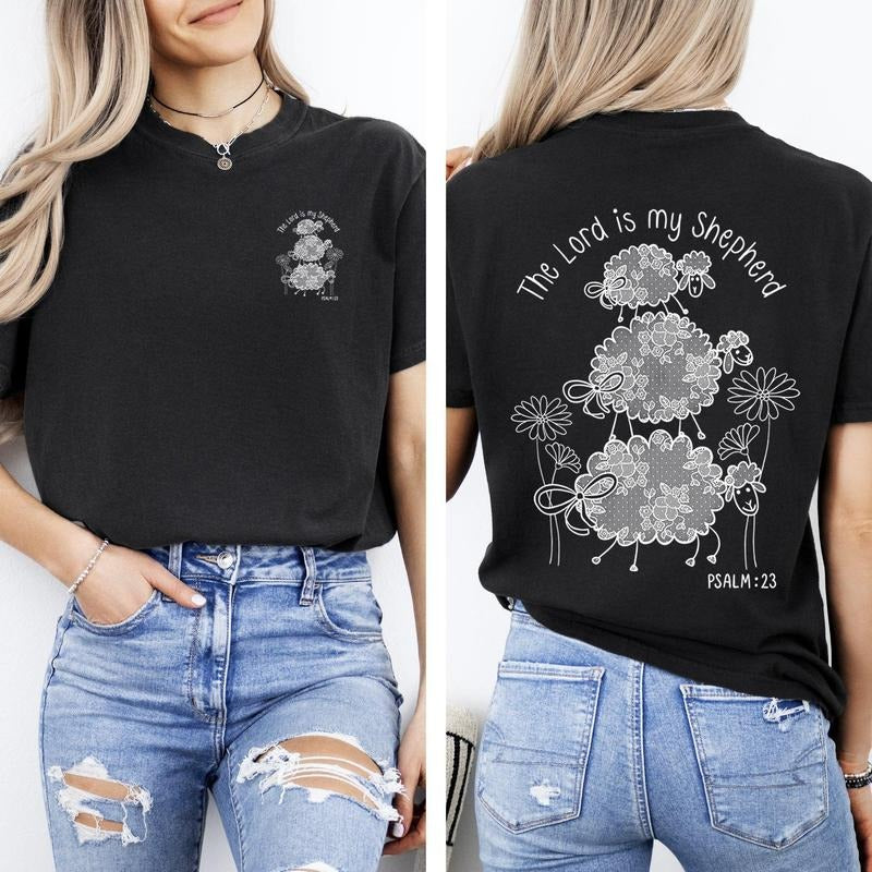The Lord Is My Shepherd, Adorable, Lace, Sheep, Christian, Jesus, Gospel, Faith, Saved Tshirt, Women's Comfort Colors Tee...