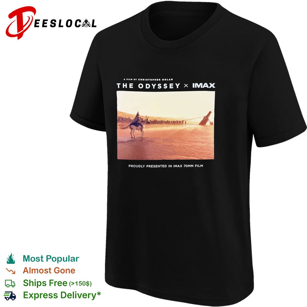 The Odyssey Christopher Nolan IMAX 70mm film people pulling statue on beach horse shirt