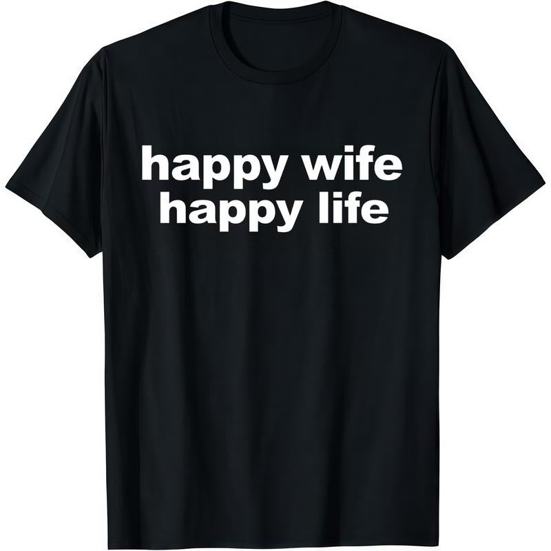 The Perfect Gift for Husband - "Happy Wife Happy Life" Funny T-Shirt | Anniversary & Birthday Present for Men | Trendy...