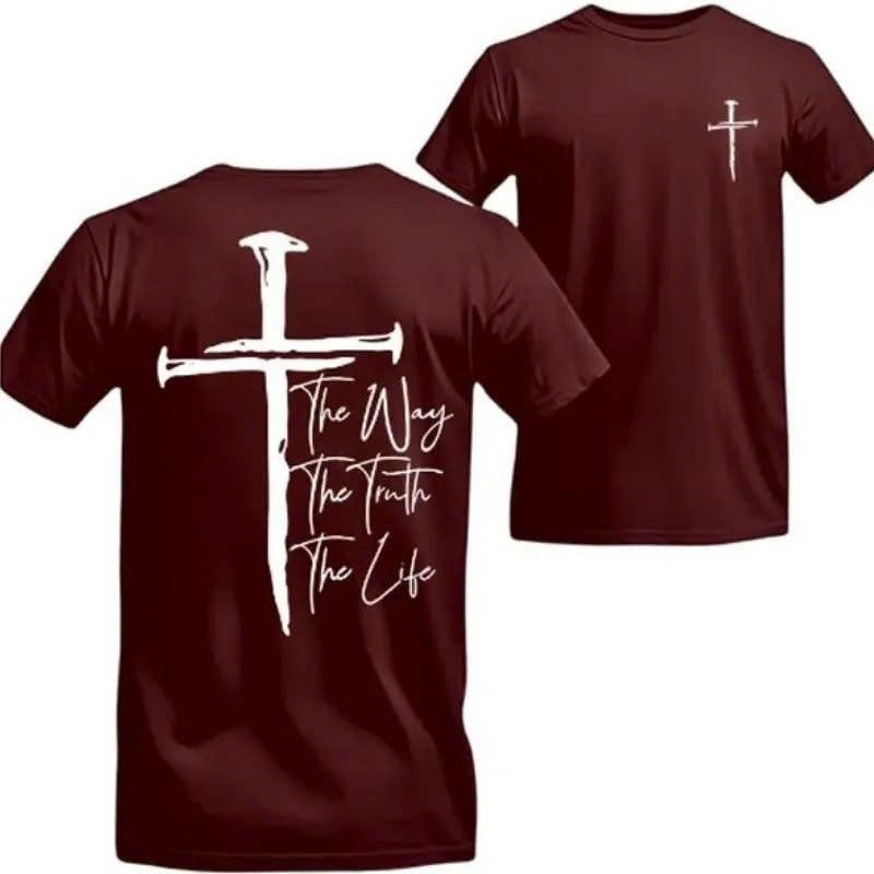 The Way, The Truth, The Life T-Shirt - Bold Cross Design with Inspirational Scripture, Relaxed Fit, Short Sleeve, Machine...