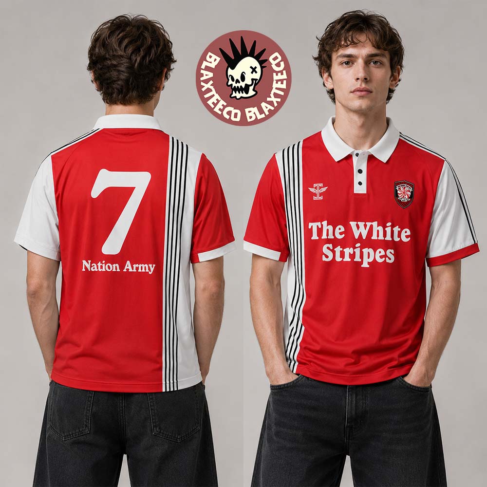 The White Stripes X Third Man Records Seven Nation Army FC 2026 Red And White Football Jersey Kit