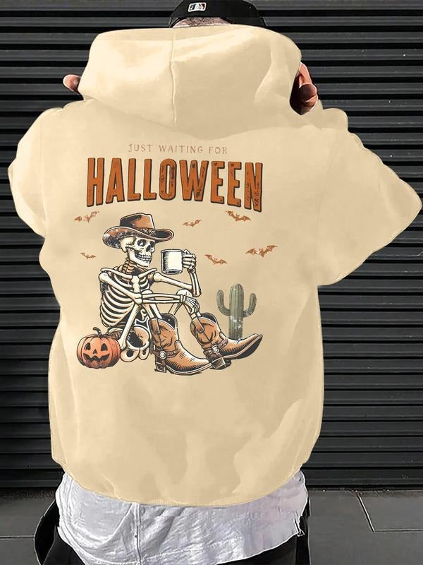 The new "Halloween Skeleton" monogram printed hooded sweatshirt, spring, autumn and winter trendy brand comfortable...