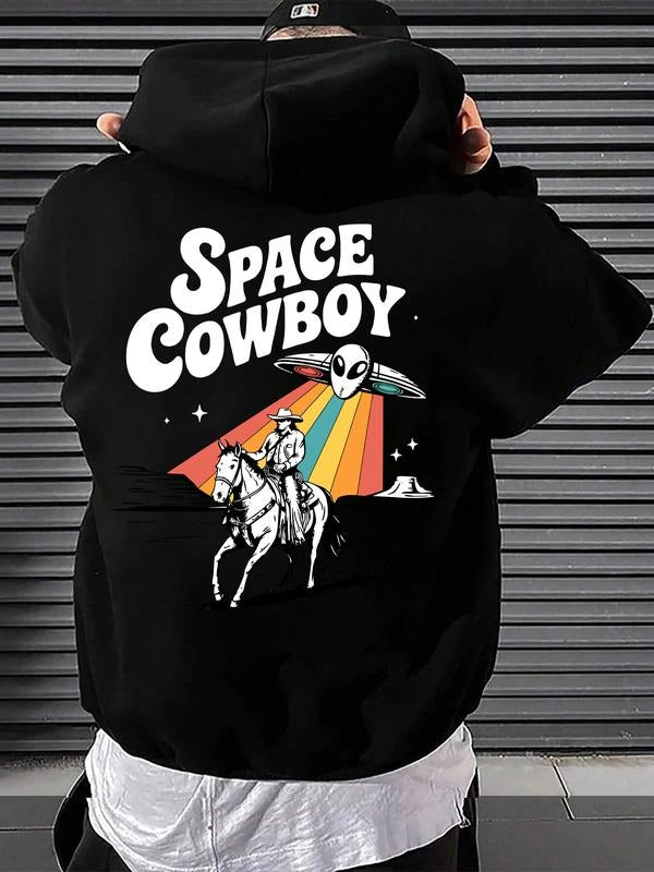 The new "Space Cowboy" monogram print hooded sweatshirt, spring, autumn and winter trendy brand comfortable hoodie...