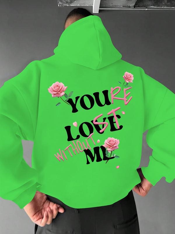 The new "You Fell in Love with Me" letter rose pattern printed hooded sweatshirt, spring, autumn and winter trendy brand...