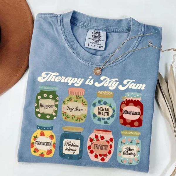 Therapist Therapy is My Jam, Cute Therapist Gift, Mental Health Counselor, Psychotherapist T-Shirts, Hoodie, Sweatshirt