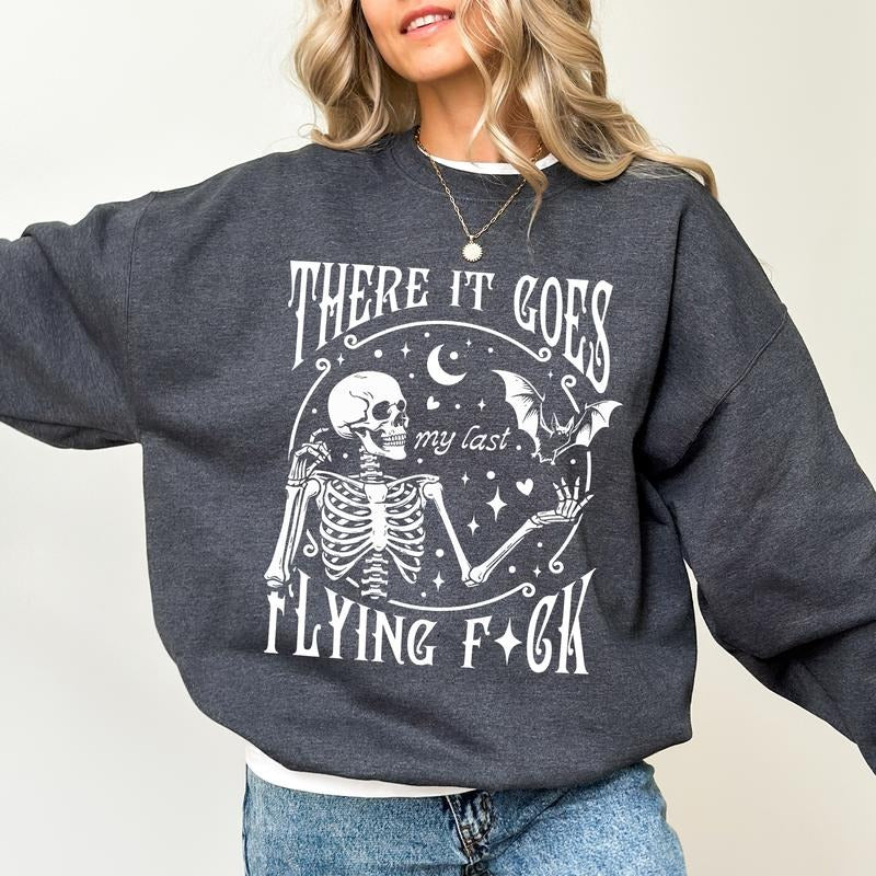 There It Goes My Last Flying Sweatshirt, Funny Halloween Sweater, Vintage Aesthetic Crewneck, Creepy Halloween Top for...