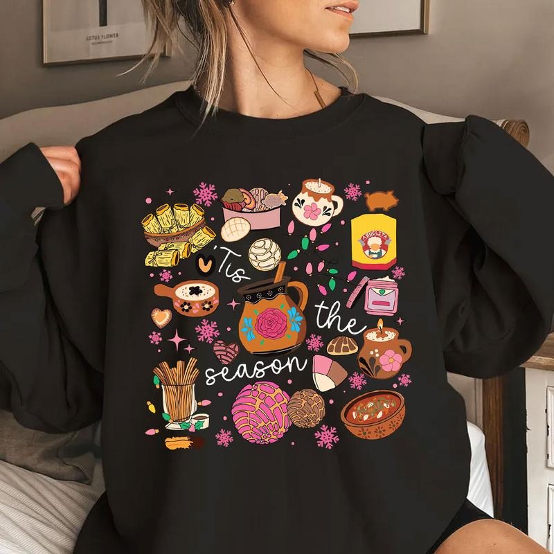 Tis The Season Mexican Christmas Shirt, Mexican Christmas Food Shirt, Xmas Pan Dulce Shirt, Xmas Tamale Shirt, Merry...