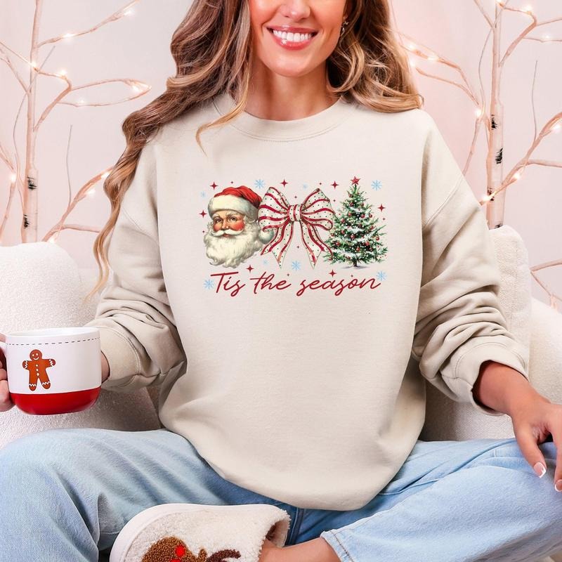 Tis The Season, Santa, Christmas Tree Sweatshirt, Crew Neck, Women's, Crewneck T-Shirts, Hoodie | PodTeesHub.com