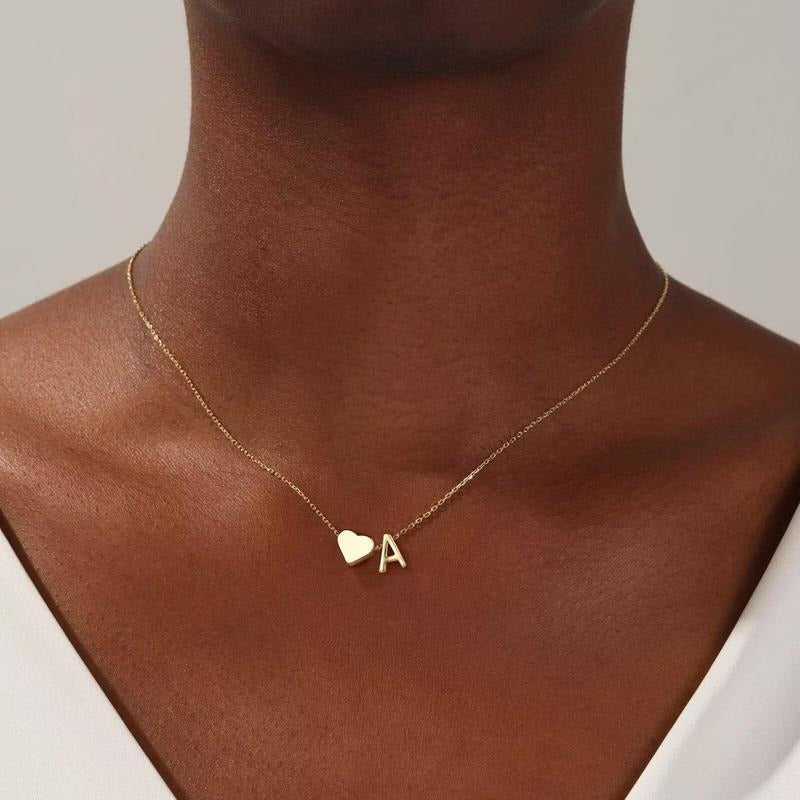 Tokwear Tiny Initial Necklaces Golden Heart Letter A-Z Necklace Dainty Heart Name Necklace Personalized Initial Tag...