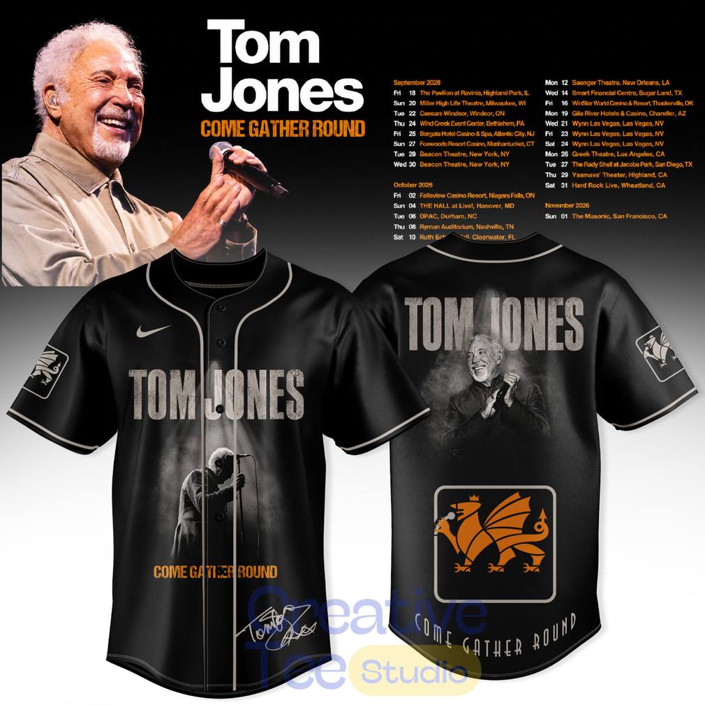 Tom Jones Come Gather Round Tour 2026 Baseball Jersey