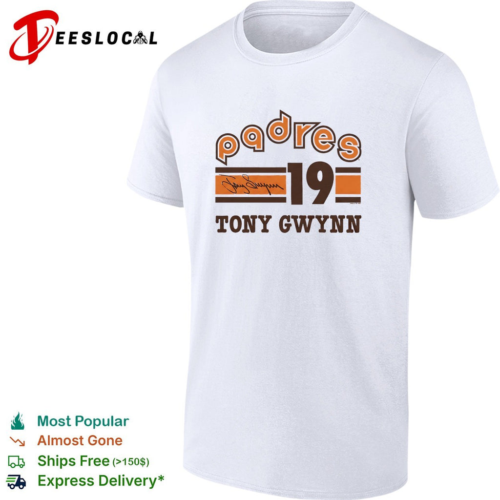 Tony Gwynn San Diego Padres number 19 signature retro shirt