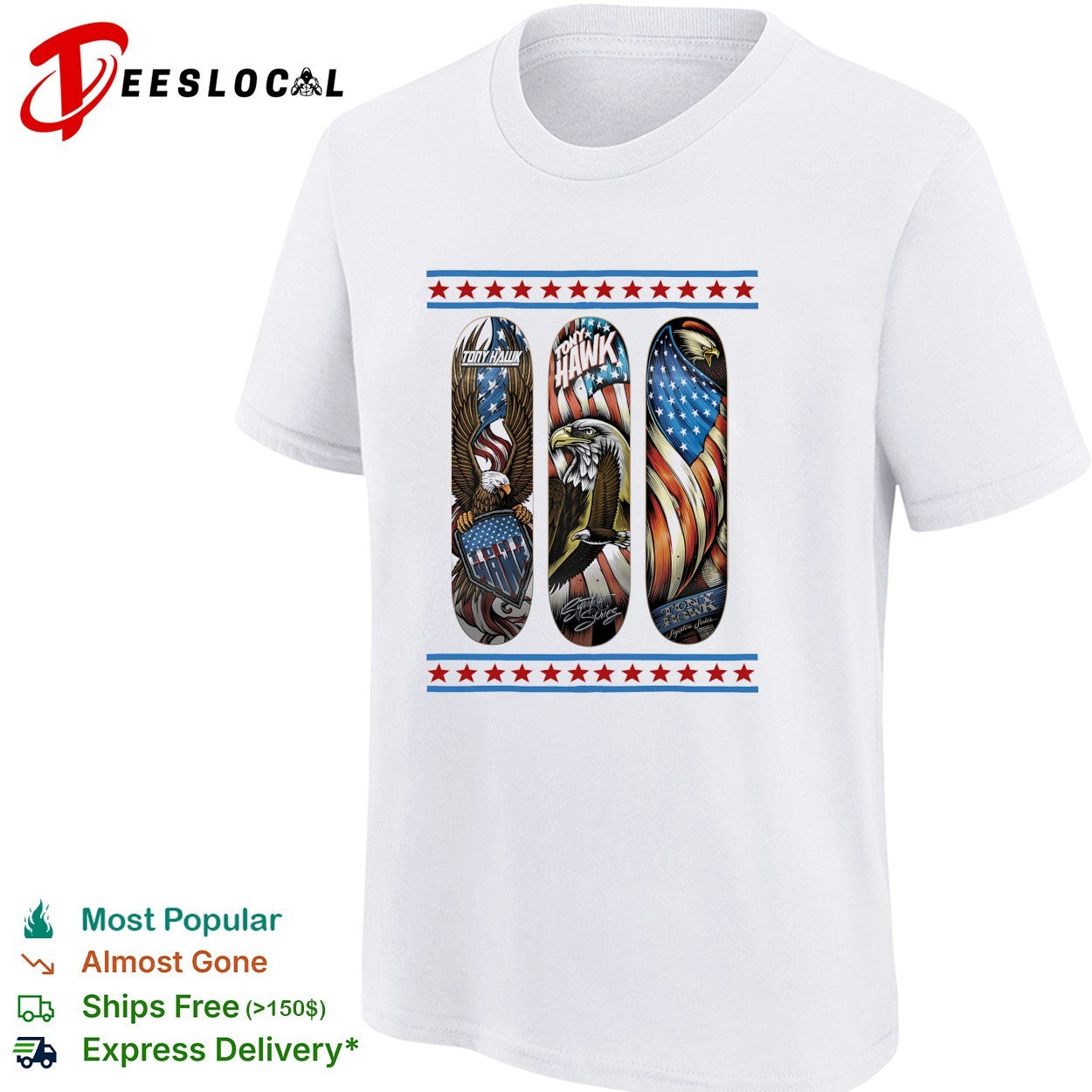 Tony Hawk signature series skateboard eagle American flag shirt