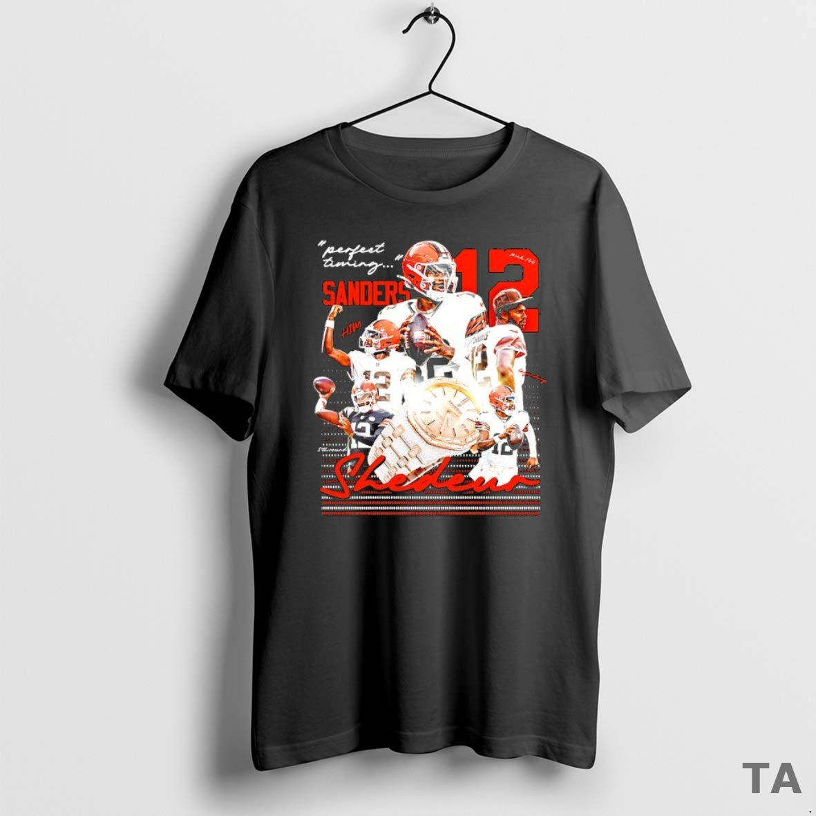 Top Shedeur Sanders 12 Cleveland Bronws Perfect Timing Graphic T Shirt Sweater Hoodie, Sweatshirt | PodTeesHub.com
