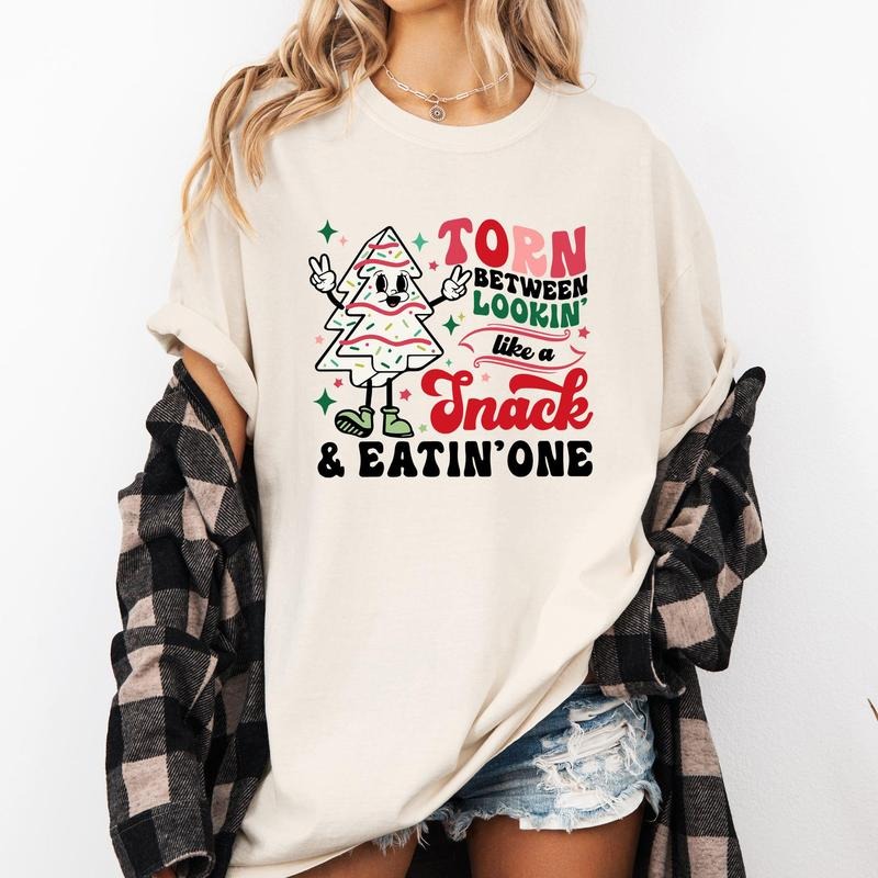 Torn Between Looking Like A Snack And Eating One, Christmas Cakes, Santa, Winter, Xmas Tshirt, Christmas Comfort Colors...