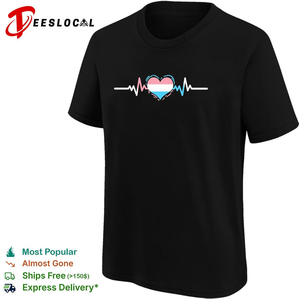 Transgender pride flag heart heartbeat line shirt