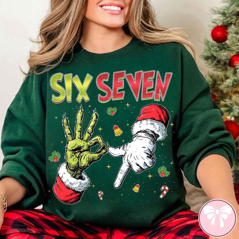 Trending Six Seven Meme Sweatshirt, Viral 6 7 Joke Trendy Christmas Season Graphic Design Unisex Sweater for Women for...