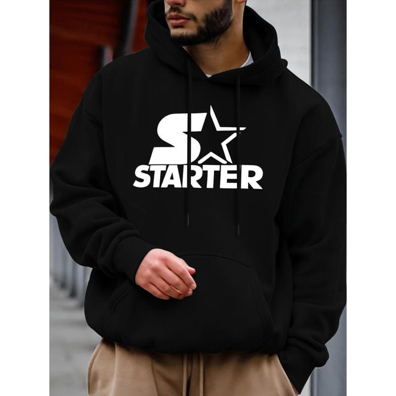 Trendy Black Star Design MenS Casual Starter Graphic Hoodie With Regular Fit And Slight Stretch Fabric For Winter...
