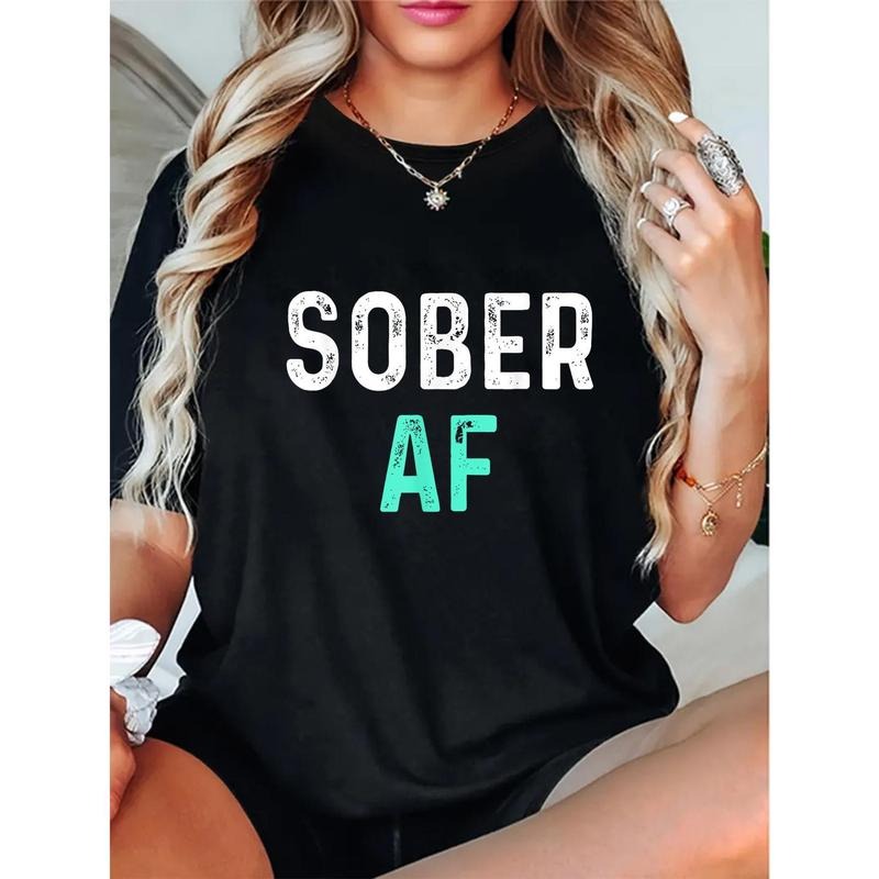 Trendy Black Women's T - Shirt - "Sober AF" Bold Graphic Print Hoodie, Sweatshirt | PodTeesHub.com